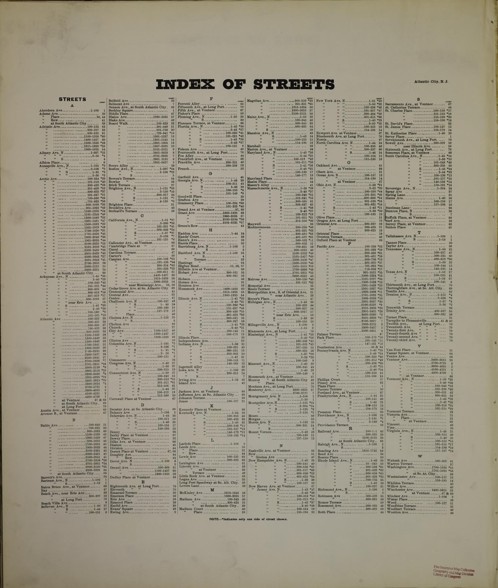 Sanborn Fire Insurance Map from Atlantic City, Atlantic County, New Jersey. (1906) – Historic Sanborn Fire Insurance Map Print