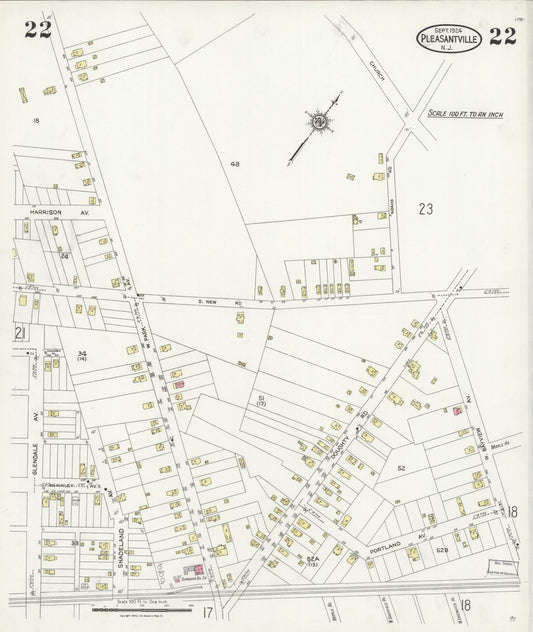 Sanborn Fire Insurance Map from Pleasantville, Atlantic County, New Jersey (1924), Sheet #0022 - Historic Sanborn Fire Insurance Map Print, vintage old map wall art, antique decor, genealogy gift, New Jersey New Jersey map