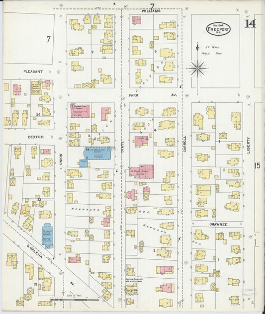 Sanborn Fire Insurance Map from Freeport, Stephenson County, Illinois (1904), Sheet #0014 - Historic Sanborn Fire Insurance Map Print, vintage old map wall art, antique decor, genealogy gift, Illinois Illinois map