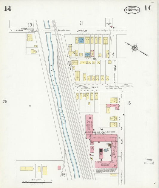 Sanborn Fire Insurance Map from Kingston, Luzerne County, Pennsylvania (1925), Sheet #0014 - Historic Sanborn Fire Insurance Map Print, vintage old map wall art, antique decor, genealogy gift, Pennsylvania Pennsylvania map
