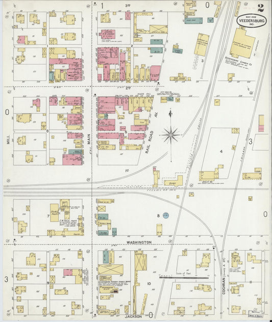 Sanborn Fire Insurance Map from Veedersburg, Fountain County, Indiana (1902), Sheet #0002 - Historic Sanborn Fire Insurance Map Print, vintage old map wall art, antique decor, genealogy gift, Indiana Indiana map