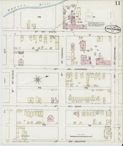 Sanborn Fire Insurance Map from Lansingburg, Rensselaer County, New York (1886), Sheet #0011 - Historic Sanborn Fire Insurance Map Print, vintage old map wall art, antique decor, genealogy gift, New York New York map