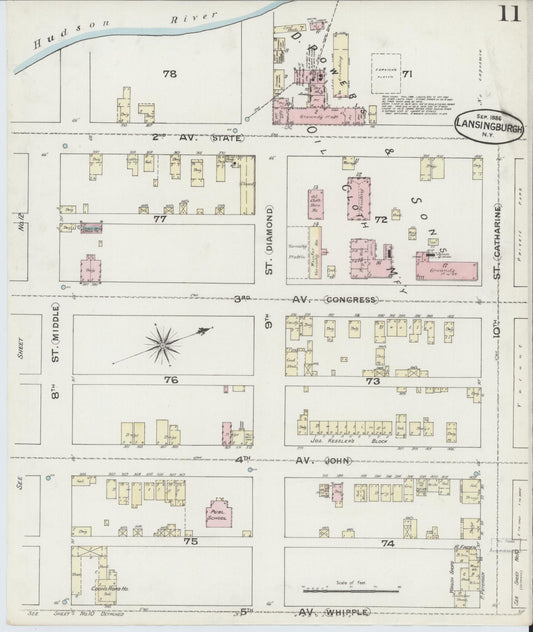 Sanborn Fire Insurance Map from Lansingburg, Rensselaer County, New York (1886), Sheet #0011 - Historic Sanborn Fire Insurance Map Print, vintage old map wall art, antique decor, genealogy gift, New York New York map