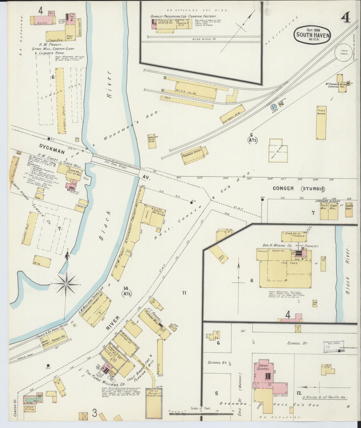 Sanborn Fire Insurance Map from South Haven, Van Buren County, Michigan (1896), Sheet #0004 - Historic Sanborn Fire Insurance Map Print, vintage old map wall art, antique decor, genealogy gift, Michigan Michigan map
