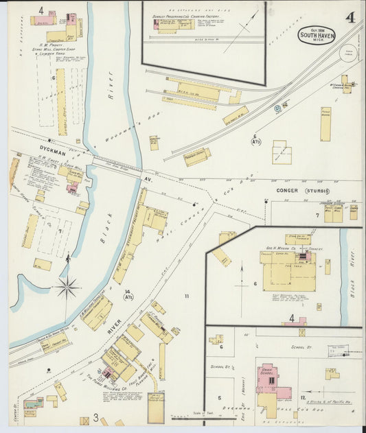 Sanborn Fire Insurance Map from South Haven, Van Buren County, Michigan (1896), Sheet #0004 - Historic Sanborn Fire Insurance Map Print, vintage old map wall art, antique decor, genealogy gift, Michigan Michigan map