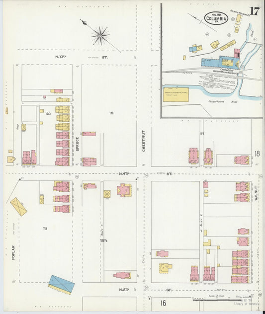 Sanborn Fire Insurance Map from Columbia, Lancaster County, Pennsylvania (1904), Sheet #0017 - Historic Sanborn Fire Insurance Map Print, vintage old map wall art, antique decor, genealogy gift, Pennsylvania Pennsylvania map
