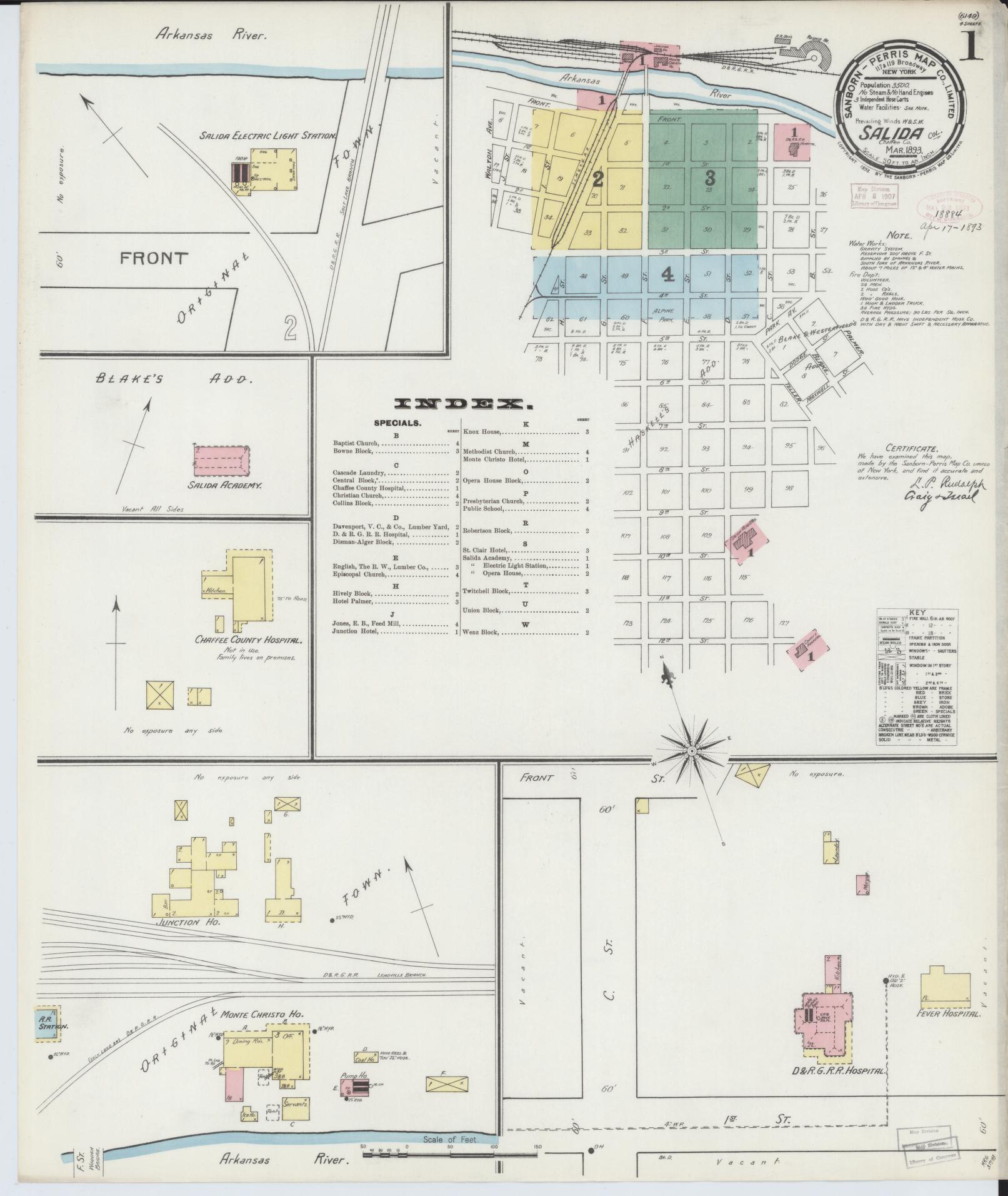 Sanborn Fire Insurance Map from Salida, Chaffee County, Colorado (1893), Sheet #0001 - Complete Map Set gallery image, historic Sanborn map, vintage wall art, Colorado Colorado