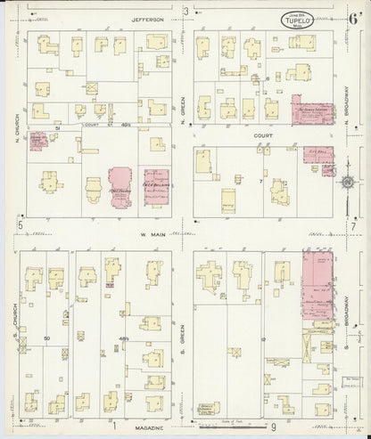 Sanborn Fire Insurance Map from Tupelo, Lee County, Mississippi (1914), Sheet #0006 - Complete Map Set gallery image, historic Sanborn map, vintage wall art, Mississippi Mississippi