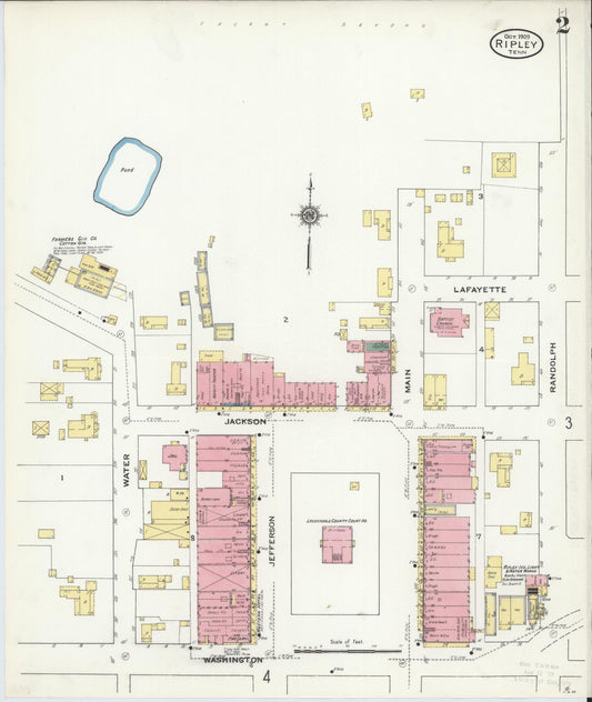 Sanborn Fire Insurance Map from Ripley, Lauderdale County, Tennessee (1909), Sheet #0002 - Historic Sanborn Fire Insurance Map Print, vintage old map wall art, antique decor, genealogy gift, Tennessee Tennessee map