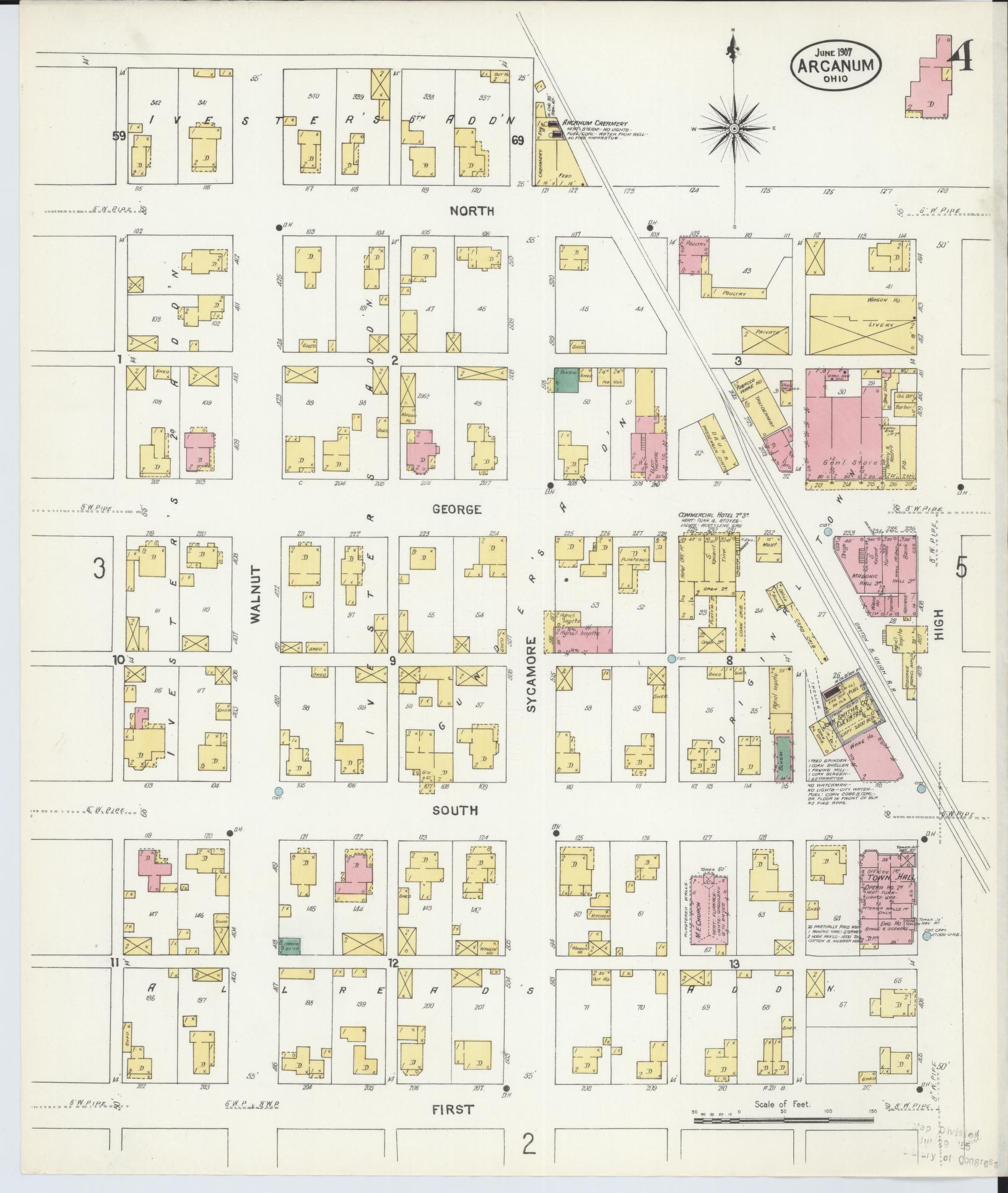 Sanborn Fire Insurance Map from Arcanum, Darke County, Ohio (1907), Sheet #0004 - Historic Sanborn Fire Insurance Map Print, vintage old map wall art, antique decor, genealogy gift, Ohio Ohio map