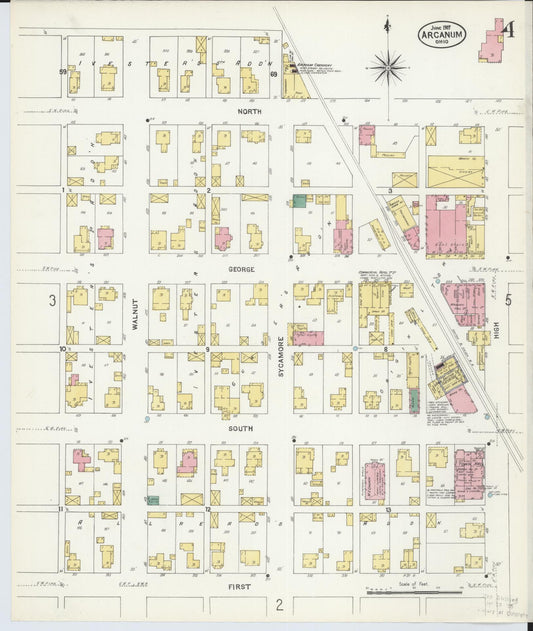 Sanborn Fire Insurance Map from Arcanum, Darke County, Ohio (1907), Sheet #0004 - Historic Sanborn Fire Insurance Map Print, vintage old map wall art, antique decor, genealogy gift, Ohio Ohio map