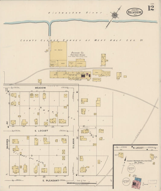 Sanborn Fire Insurance Map from Belvidere, Boone County, Illinois (1922), Sheet #0012 - Historic Sanborn Fire Insurance Map Print, vintage old map wall art, antique decor, genealogy gift, Illinois Illinois map