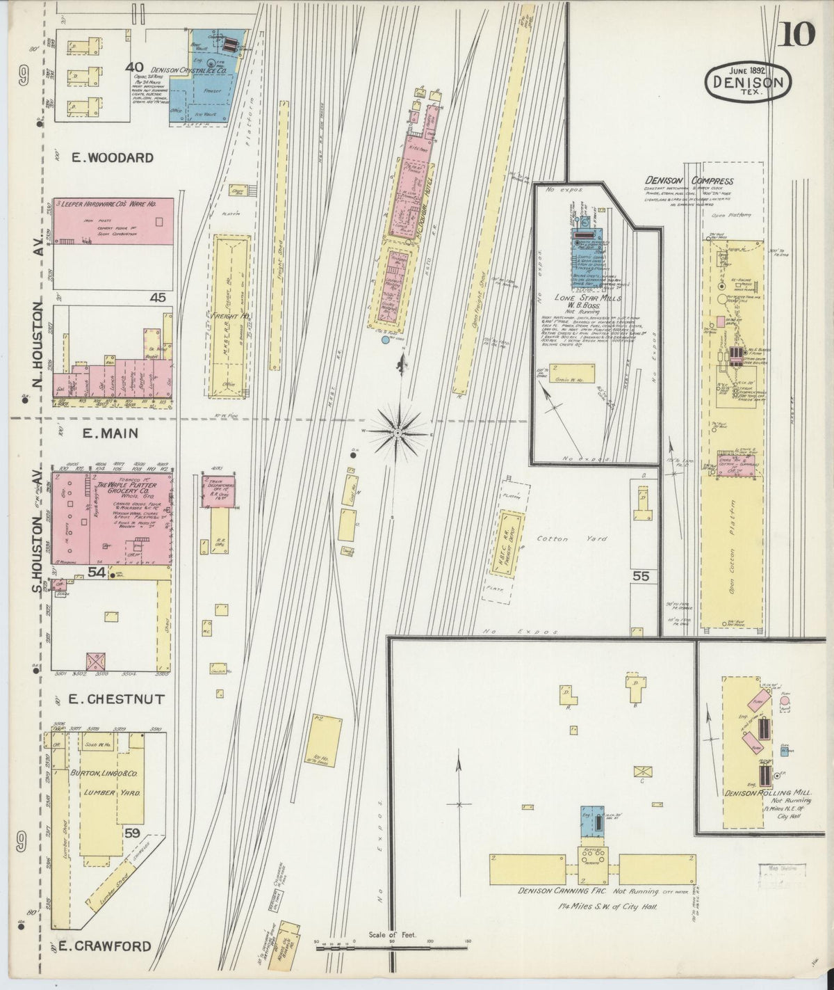 Sanborn Fire Insurance Map from Denison, Grayson County, Texas (1892), Sheet #0010 - Complete Map Set gallery image, historic Sanborn map, vintage wall art, Texas Texas