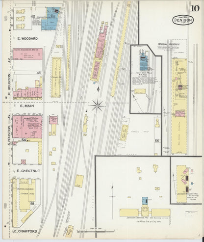 Sanborn Fire Insurance Map from Denison, Grayson County, Texas (1892), Sheet #0010 - Complete Map Set gallery image, historic Sanborn map, vintage wall art, Texas Texas