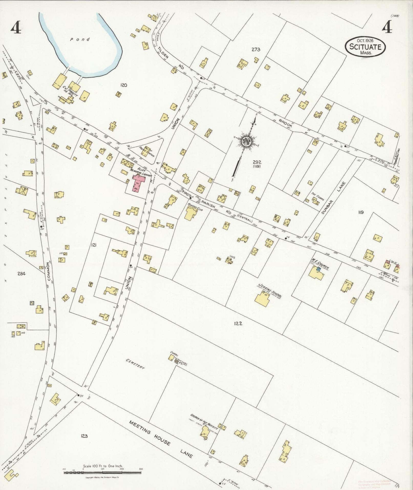 Sanborn Fire Insurance Map from Scituate, Plymouth County, Massachusetts (1926), Sheet #0004 - Historic Sanborn Fire Insurance Map Print, vintage old map wall art, antique decor, genealogy gift, Massachusetts Massachusetts map