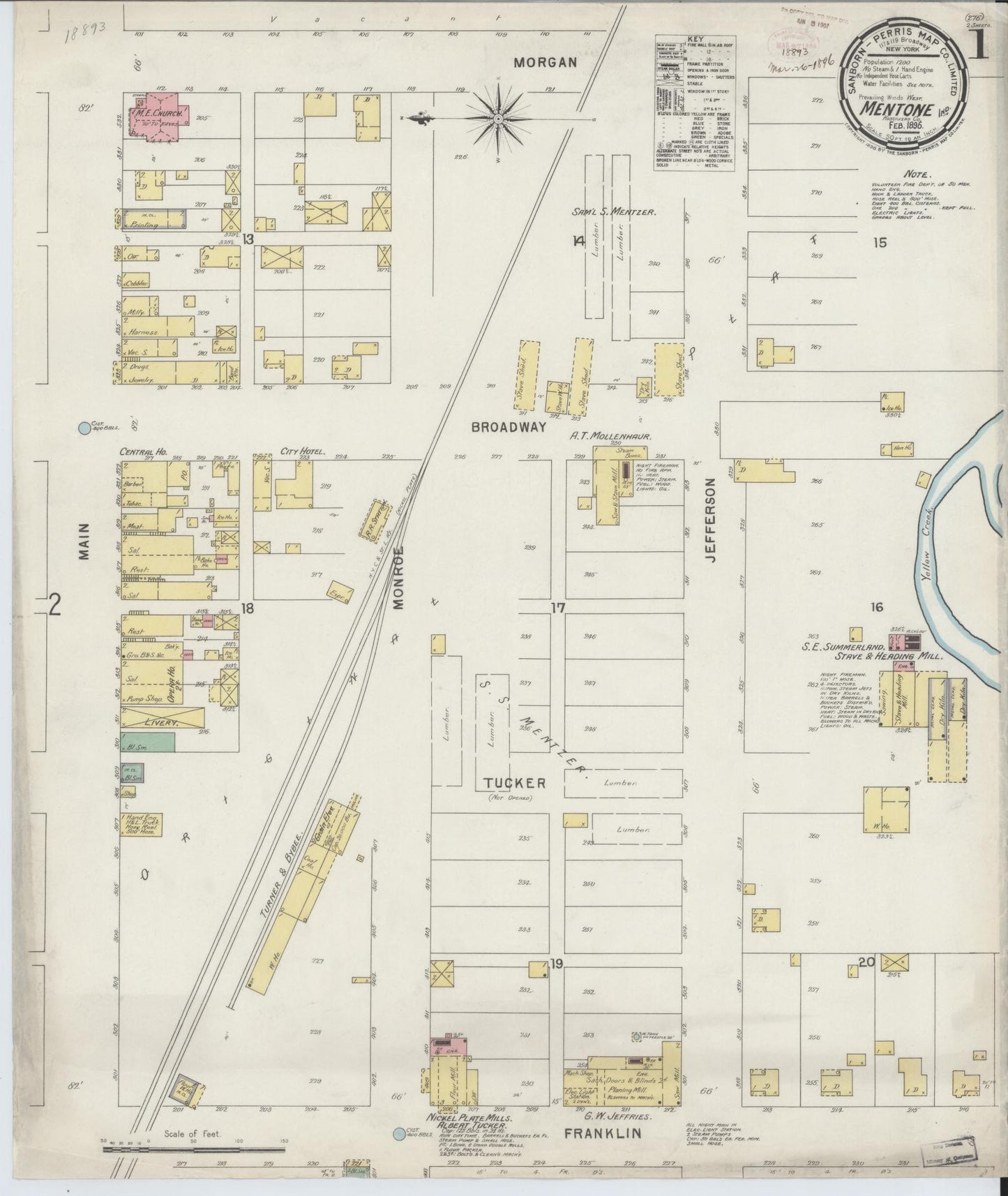 Sanborn Fire Insurance Map from Mentone, Kosciusko County, Indiana (1896), Sheet #0001 - Complete Map Set gallery image, historic Sanborn map, vintage wall art, Indiana Indiana