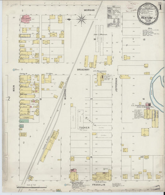 Sanborn Fire Insurance Map from Mentone, Kosciusko County, Indiana (1896), Sheet #0001 - Complete Map Set gallery image, historic Sanborn map, vintage wall art, Indiana Indiana