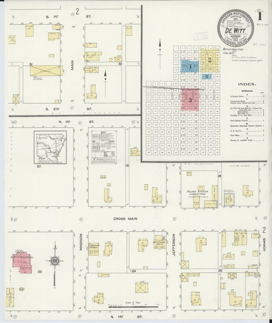 Sanborn Fire Insurance Map from De Witt, Arkansas County, Arkansas (1913), Sheet #0001 - Complete Map Set gallery image, historic Sanborn map, vintage wall art, De Witt Arkansas