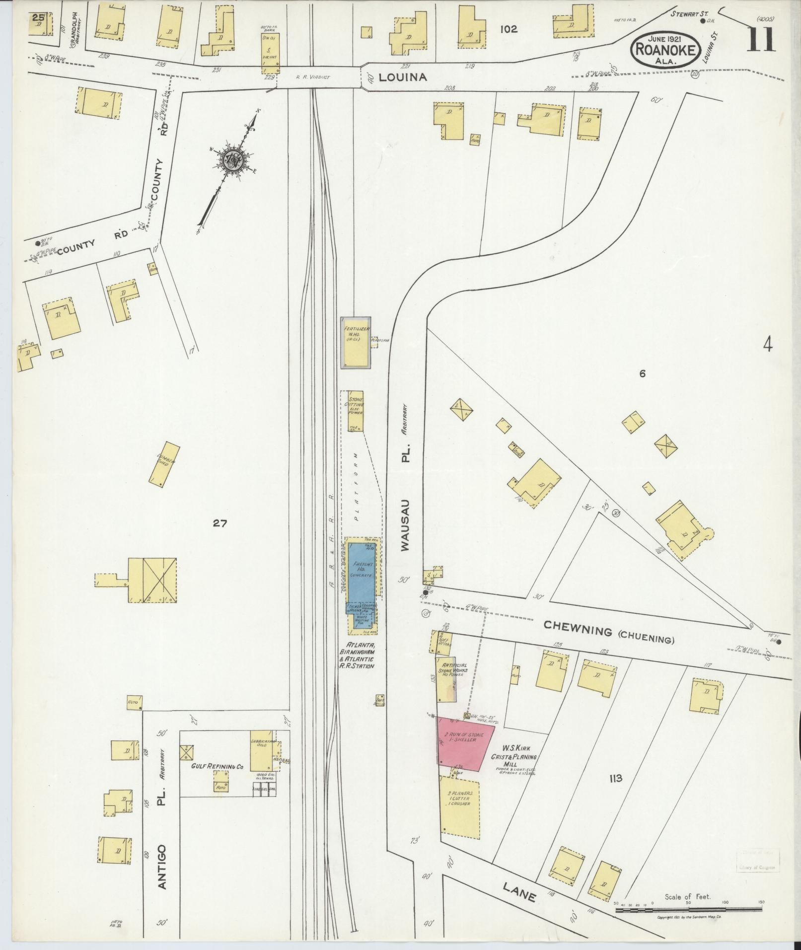 Sanborn Fire Insurance Map from Roanoke, Randolph County, Alabama (1921), Sheet #0011 - Historic Sanborn Fire Insurance Map Print, vintage old map wall art, antique decor, genealogy gift, Alabama Alabama map