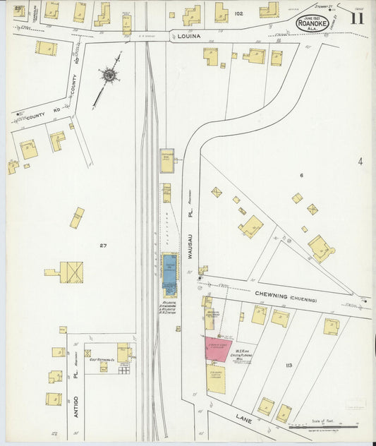 Sanborn Fire Insurance Map from Roanoke, Randolph County, Alabama (1921), Sheet #0011 - Historic Sanborn Fire Insurance Map Print, vintage old map wall art, antique decor, genealogy gift, Alabama Alabama map