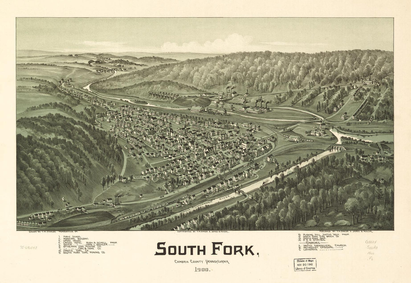 South Fork, Cambria County, Pennsylvania 1900. (1900) – Historic Bird’s-Eye View Panorama Print
