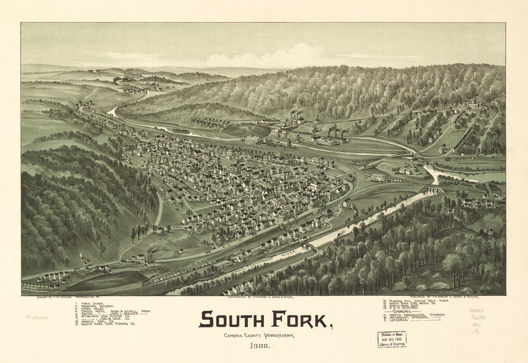 South Fork, Cambria County, Pennsylvania 1900. (1900) – Historic Bird’s-Eye View Panorama Print