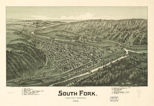 South Fork, Cambria County, Pennsylvania 1900. (1900) – Historic Bird’s-Eye View Panorama Print
