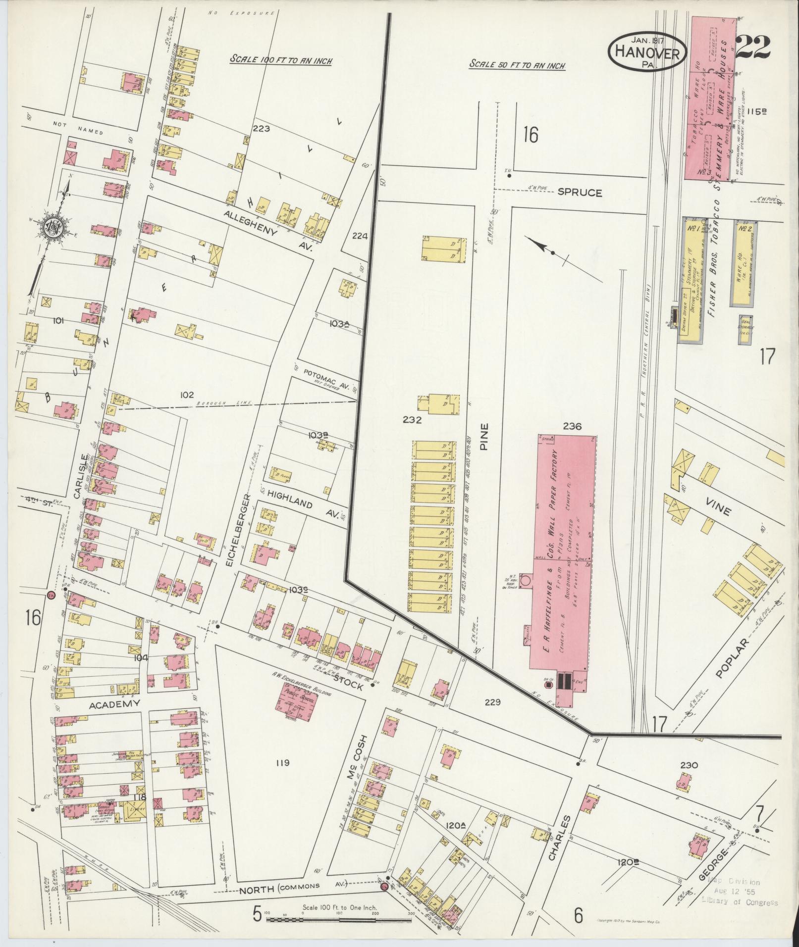 Sanborn Fire Insurance Map from Hanover, York County, Pennsylvania (1917), Sheet #0022 - Complete Map Set gallery image, historic Sanborn map, vintage wall art, Pennsylvania Pennsylvania