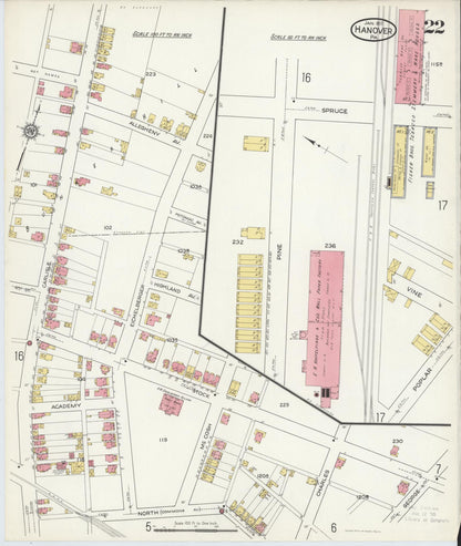 Sanborn Fire Insurance Map from Hanover, York County, Pennsylvania (1917), Sheet #0022 - Complete Map Set gallery image, historic Sanborn map, vintage wall art, Pennsylvania Pennsylvania