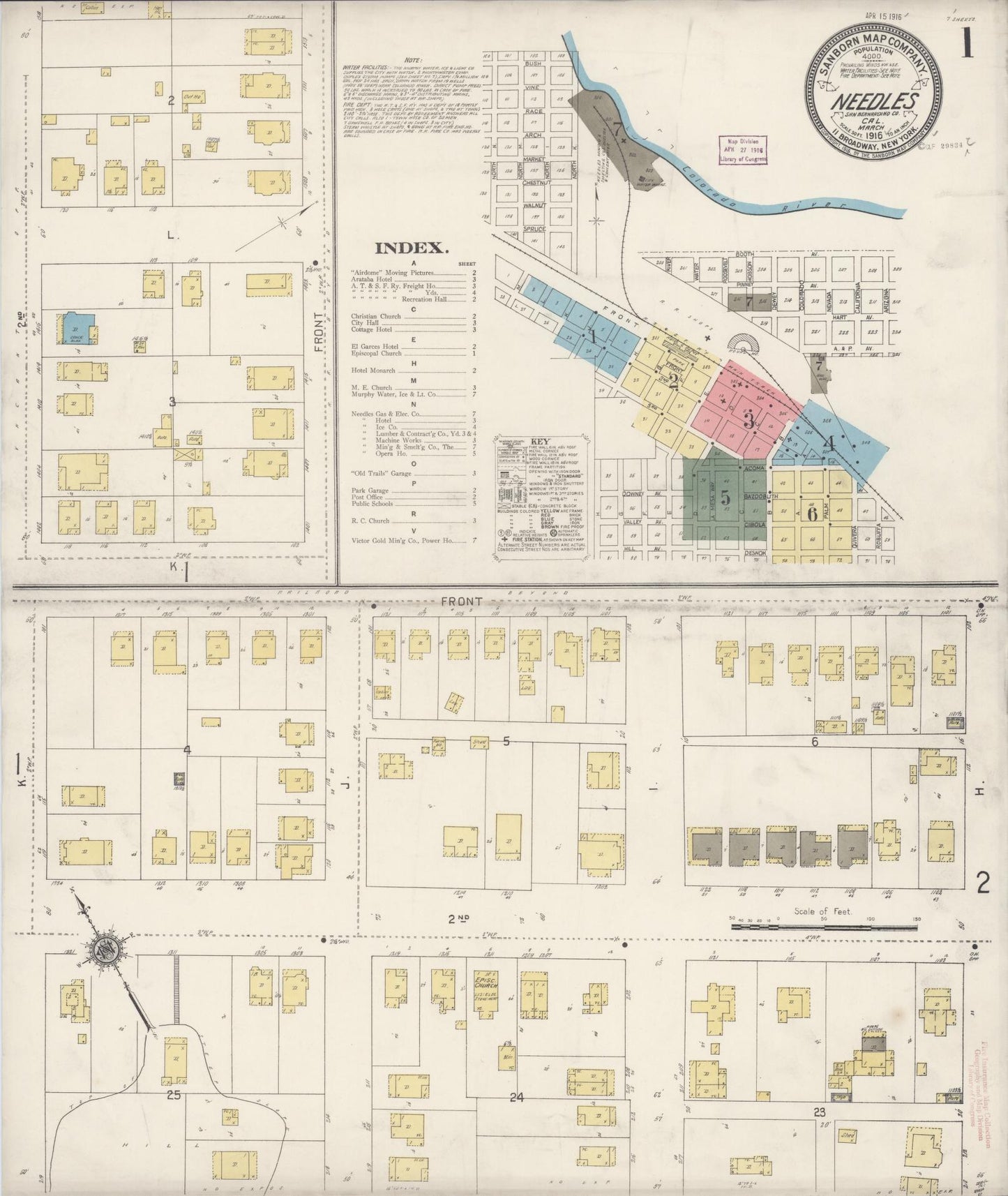 Sanborn Fire Insurance Map from Needles, San Bernardino County, California (1916), Sheet #0001 - Complete Map Set gallery image, historic Sanborn map, vintage wall art, California California