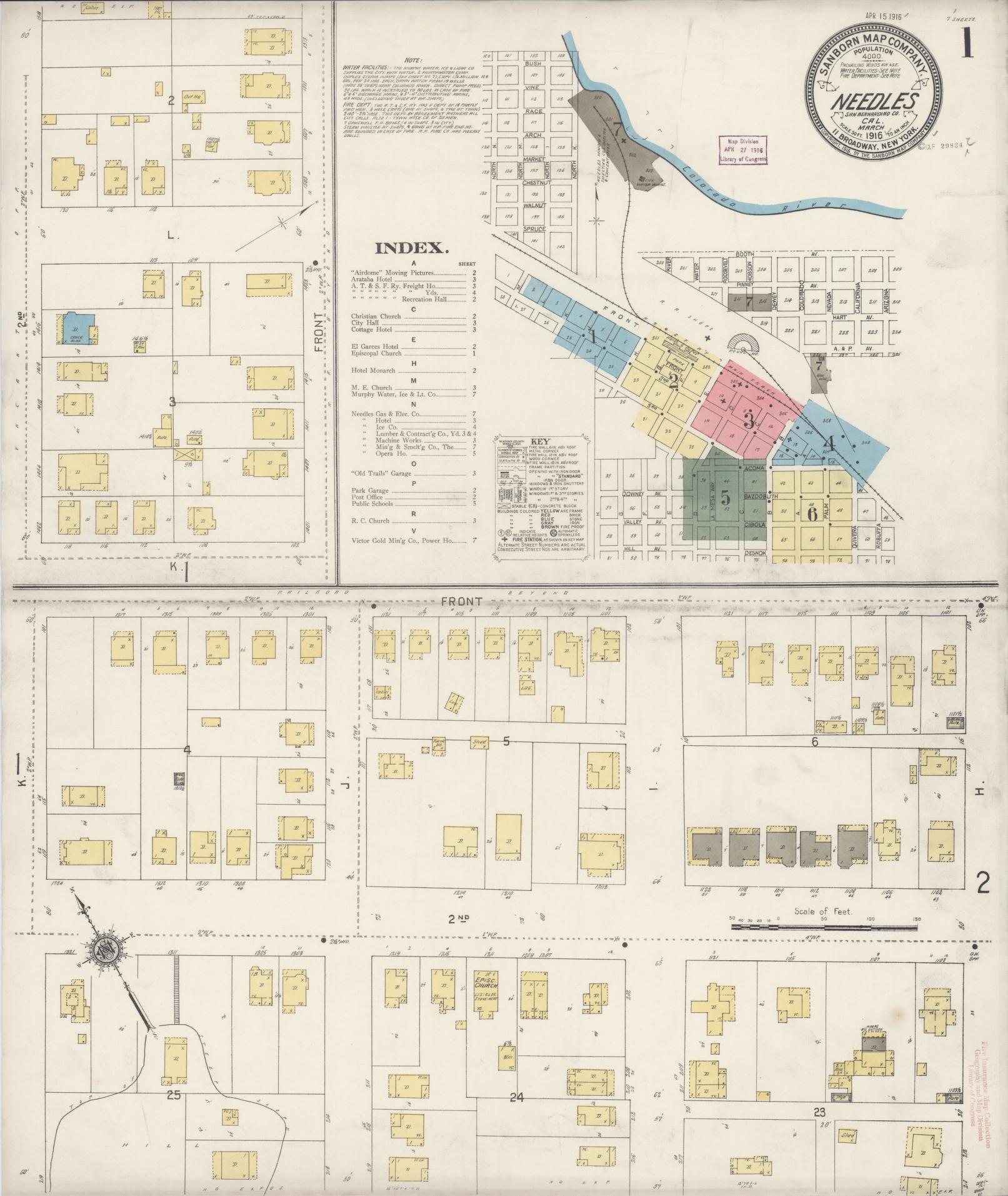Sanborn Fire Insurance Map from Needles, San Bernardino County, California (1916), Sheet #0001 - Complete Map Set gallery image, historic Sanborn map, vintage wall art, California California