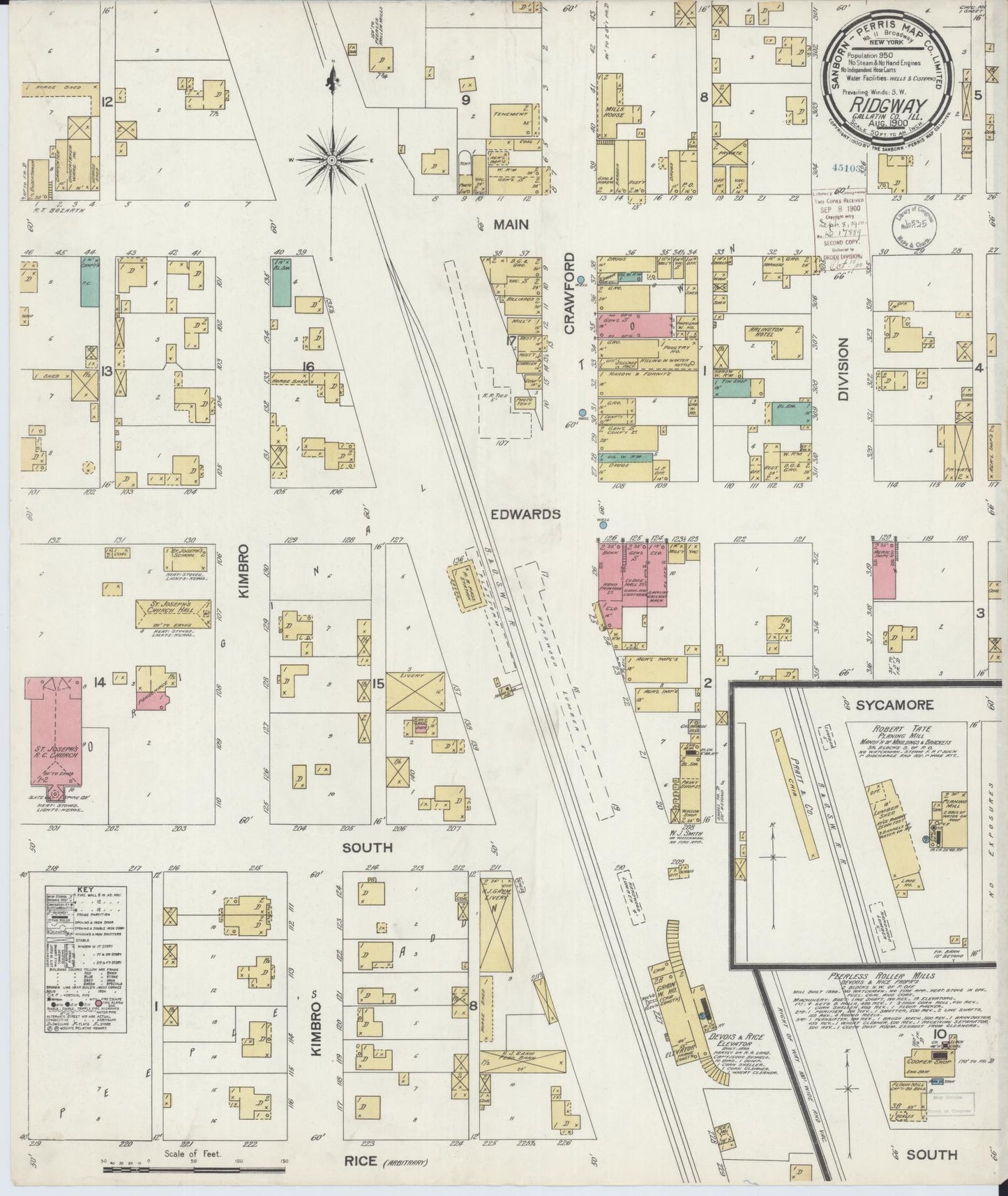 Sanborn Fire Insurance Map from Ridgway, Gallatin County, Illinois (1900), Sheet #0001 - Historic Sanborn Fire Insurance Map Print, vintage old map wall art, antique decor, genealogy gift, Illinois Illinois map