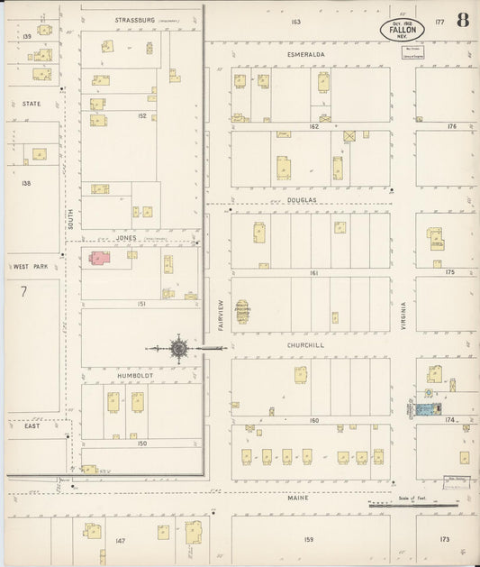 Sanborn Fire Insurance Map from Fallon, Churchill County, Nevada (1912), Sheet #0008 - Historic Sanborn Fire Insurance Map Print, vintage old map wall art, antique decor, genealogy gift, Nevada Nevada map