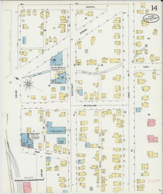 Sanborn Fire Insurance Map from Lockport, Niagara County, New York (1898), Sheet #0014 - Historic Sanborn Fire Insurance Map Print, vintage old map wall art, antique decor, genealogy gift, New York New York map