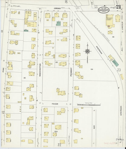 Sanborn Fire Insurance Map from Gardner, Worcester County, Massachusetts (1909), Sheet #0021 - Complete Map Set gallery image, historic Sanborn map, vintage wall art, Massachusetts Massachusetts