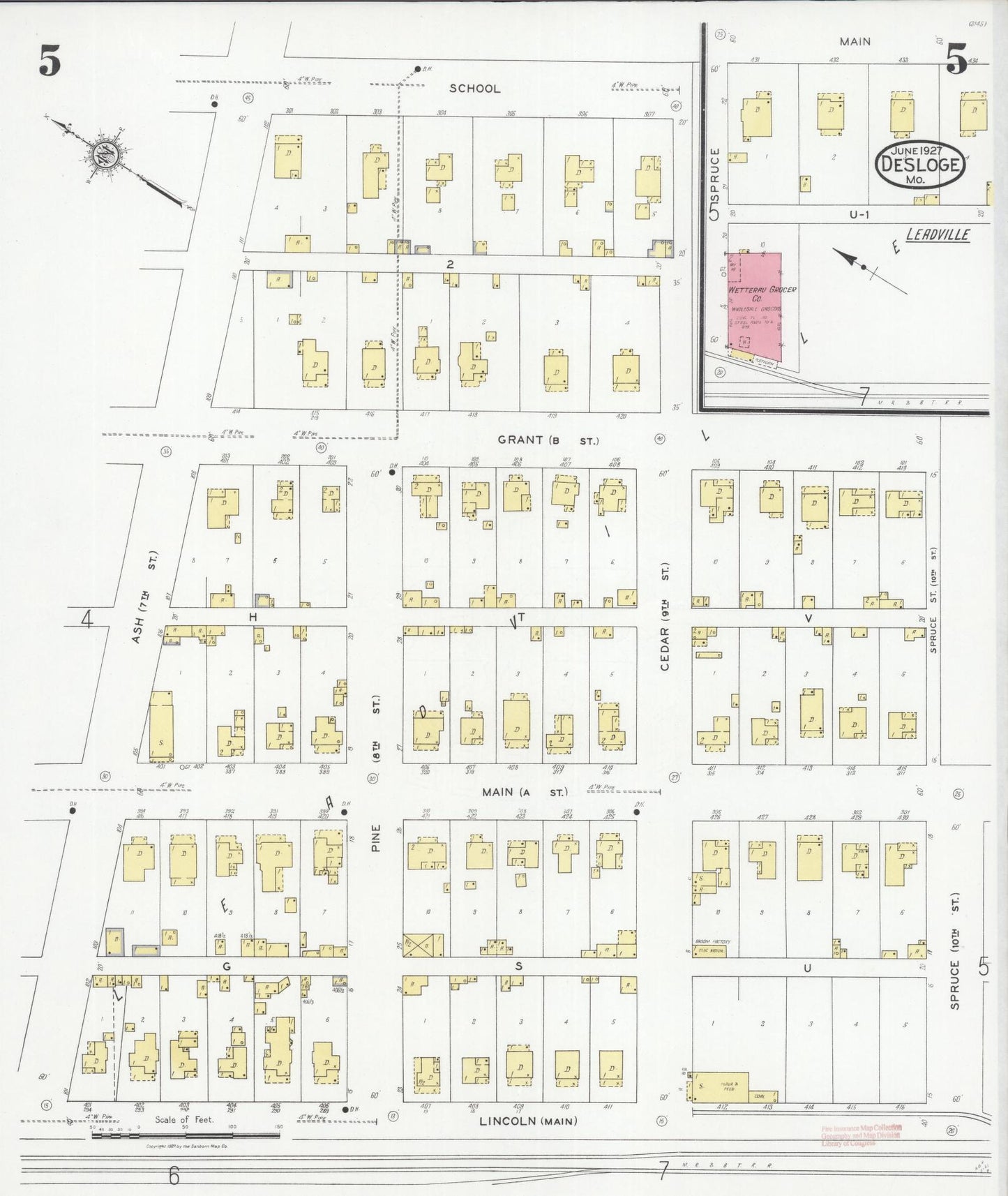 Sanborn Fire Insurance Map from Desloge, Saint Francois County, Missouri (1927), Sheet #0005 - Historic Sanborn Fire Insurance Map Print, vintage old map wall art, antique decor, genealogy gift, Missouri Missouri map
