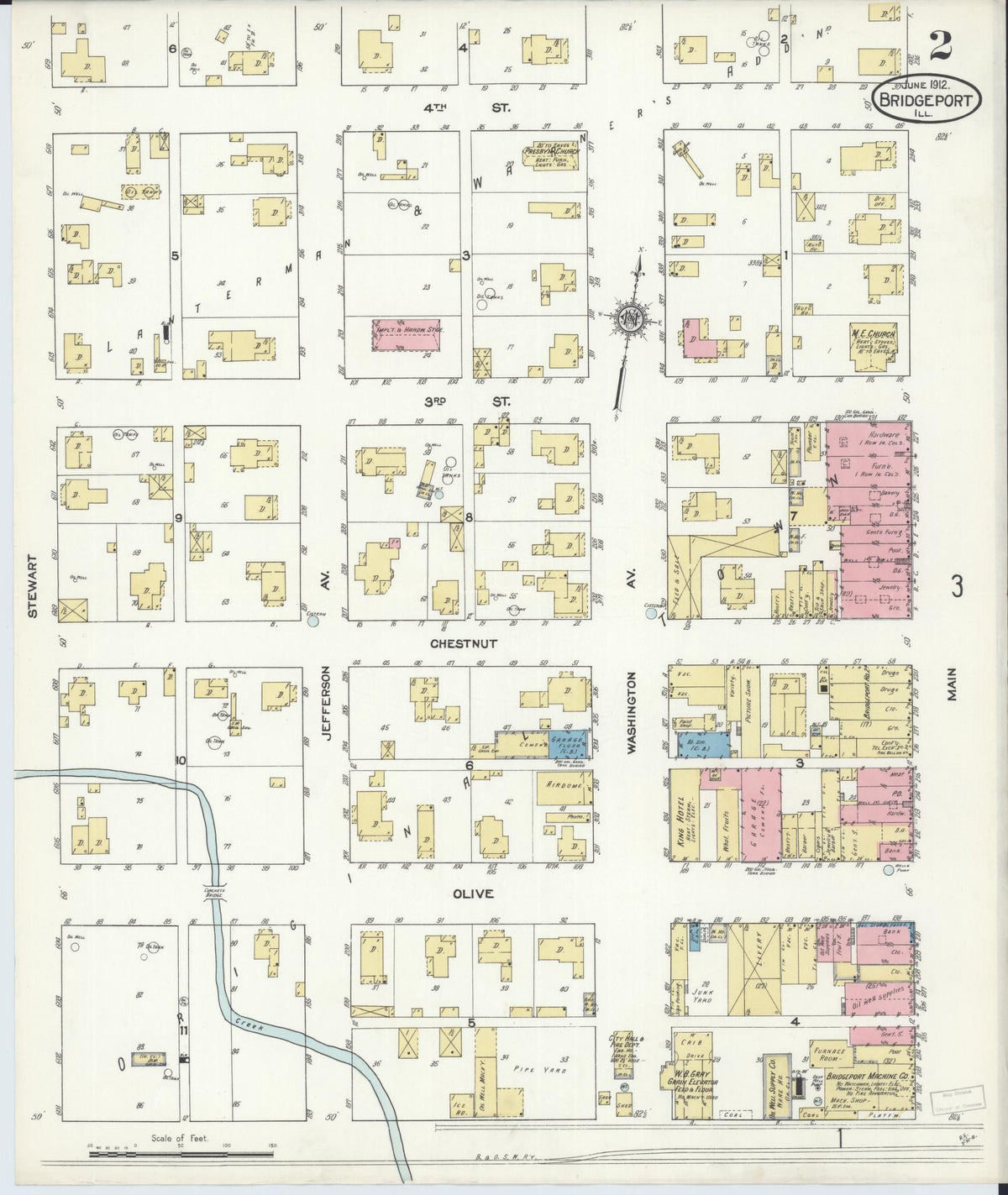 Sanborn Fire Insurance Map from Bridgeport, Lawrence County, Illinois (1912), Sheet #0002 - Complete Map Set gallery image, historic Sanborn map, vintage wall art, Illinois Illinois