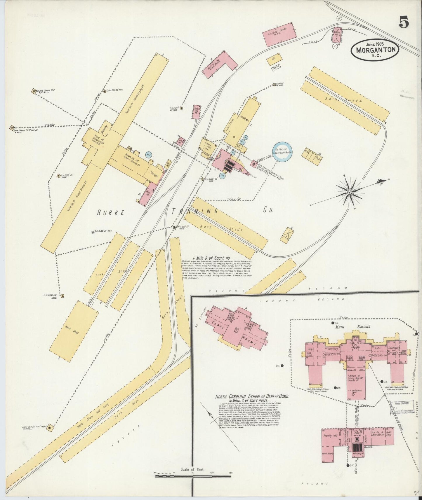 Sanborn Fire Insurance Map from Morganton, Burke County, North Carolina (1905), Sheet #0005 - Historic Sanborn Fire Insurance Map Print, vintage old map wall art, antique decor, genealogy gift, North Carolina North Carolina map