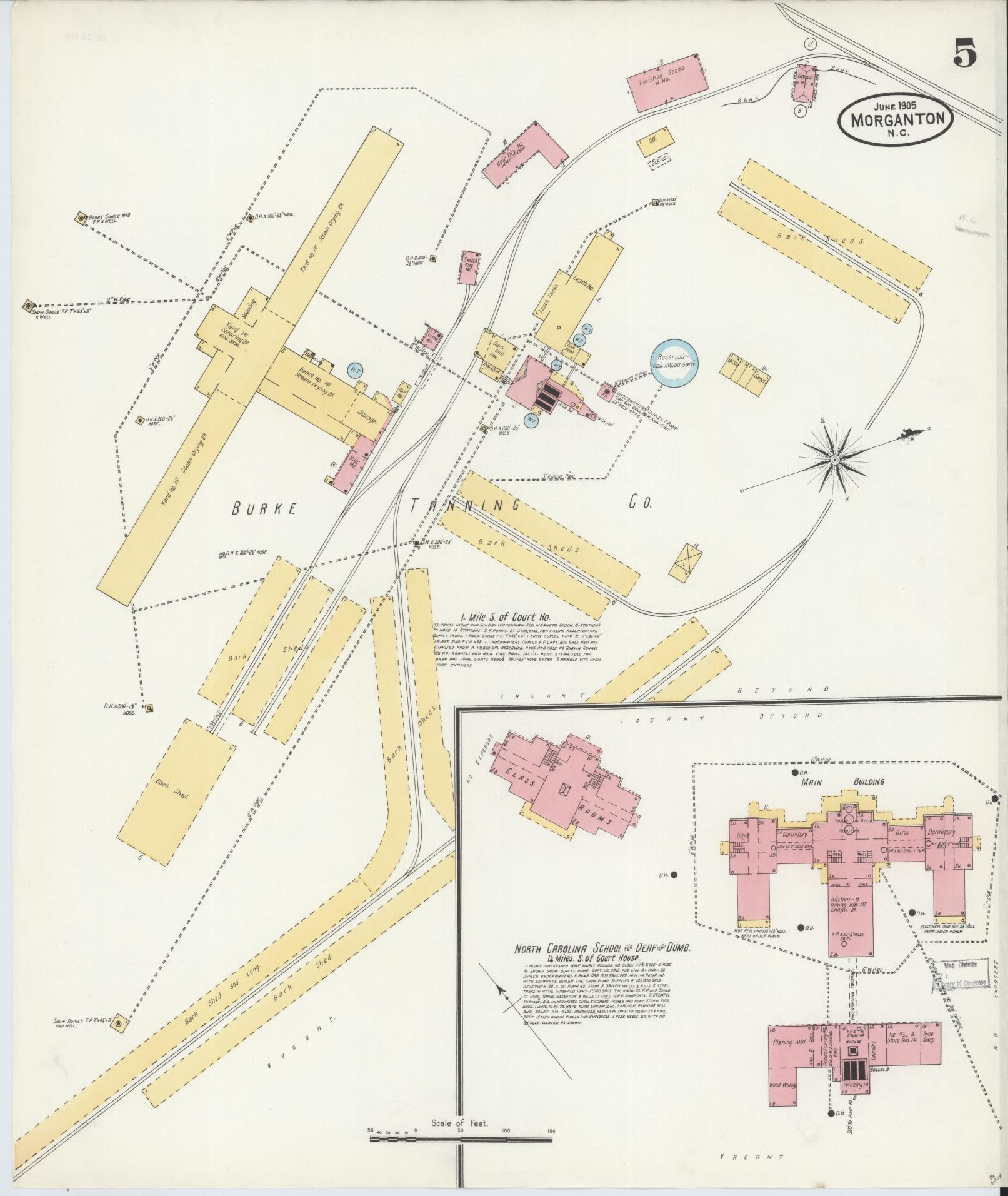 Sanborn Fire Insurance Map from Morganton, Burke County, North Carolina (1905), Sheet #0005 - Historic Sanborn Fire Insurance Map Print, vintage old map wall art, antique decor, genealogy gift, North Carolina North Carolina map