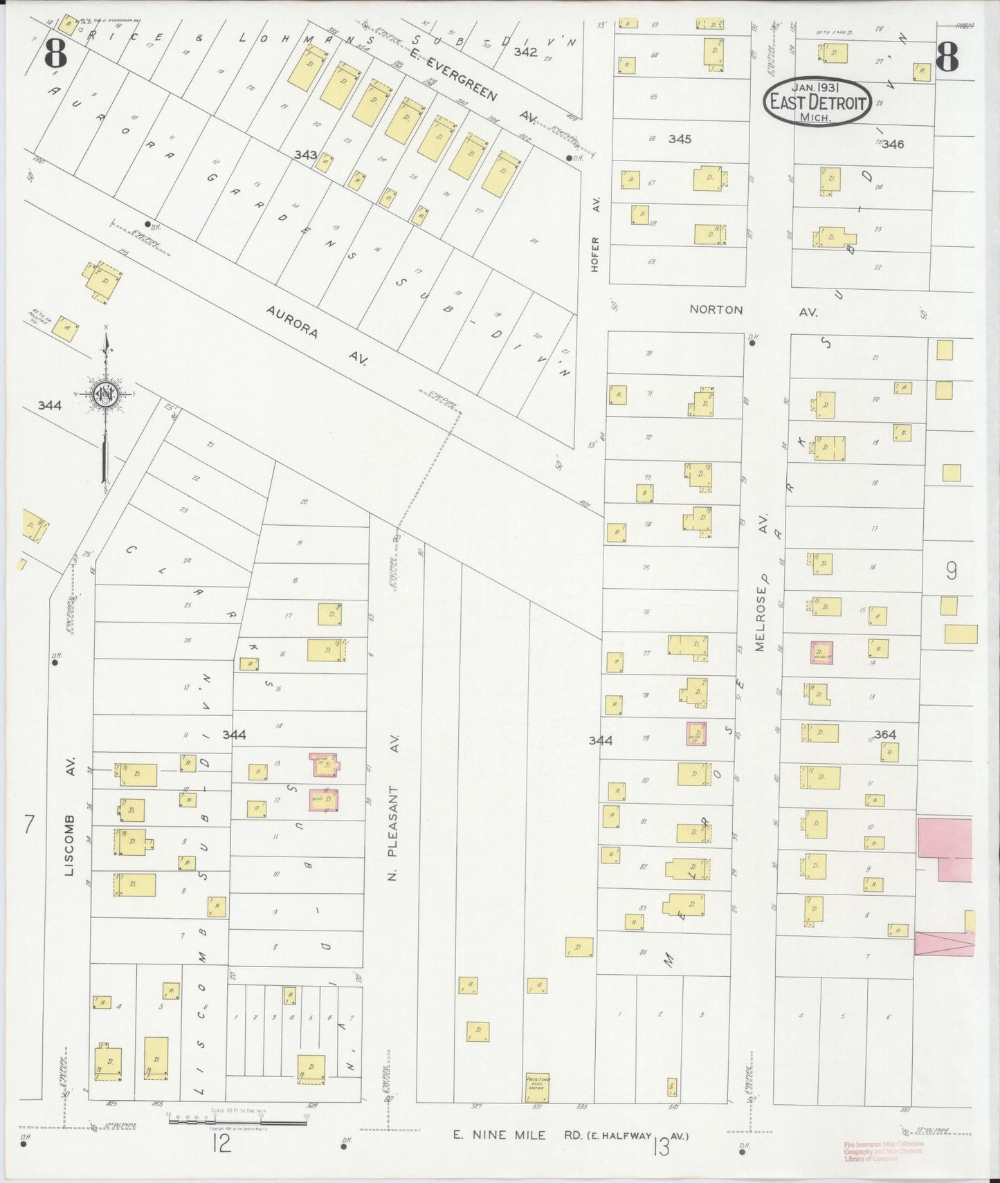 Sanborn Fire Insurance Map from East Detroit, Macomb County, Michigan (1931), Sheet #0008 - Complete Map Set gallery image, historic Sanborn map, vintage wall art, Michigan Michigan