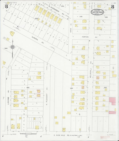 Sanborn Fire Insurance Map from East Detroit, Macomb County, Michigan (1931), Sheet #0008 - Complete Map Set gallery image, historic Sanborn map, vintage wall art, Michigan Michigan