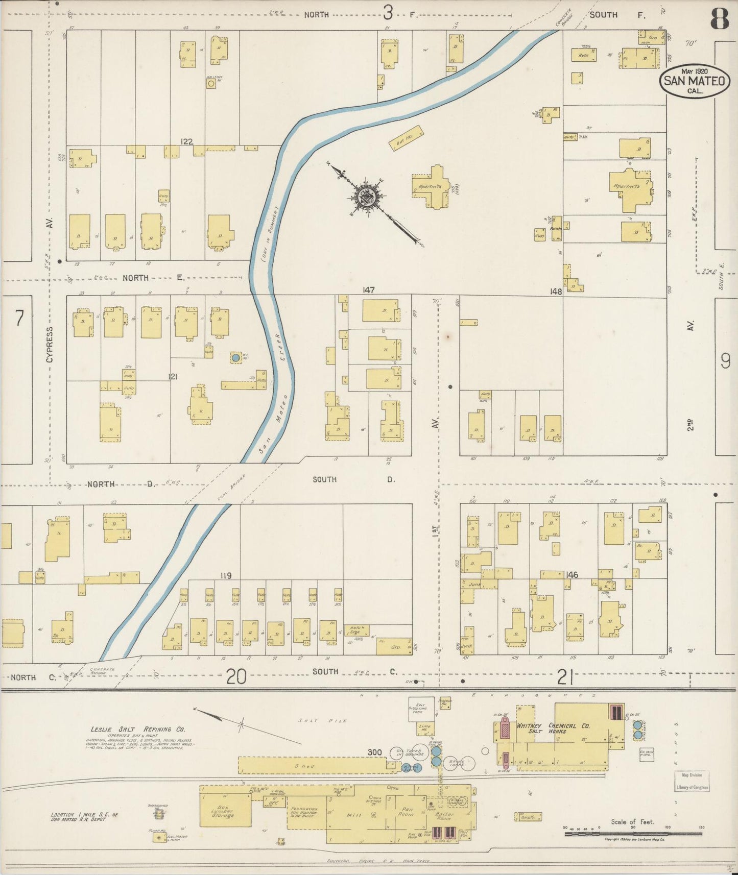 Sanborn Fire Insurance Map from San Mateo, San Mateo County, California (1920), Sheet #0008 - Complete Map Set gallery image, historic Sanborn map, vintage wall art, California California