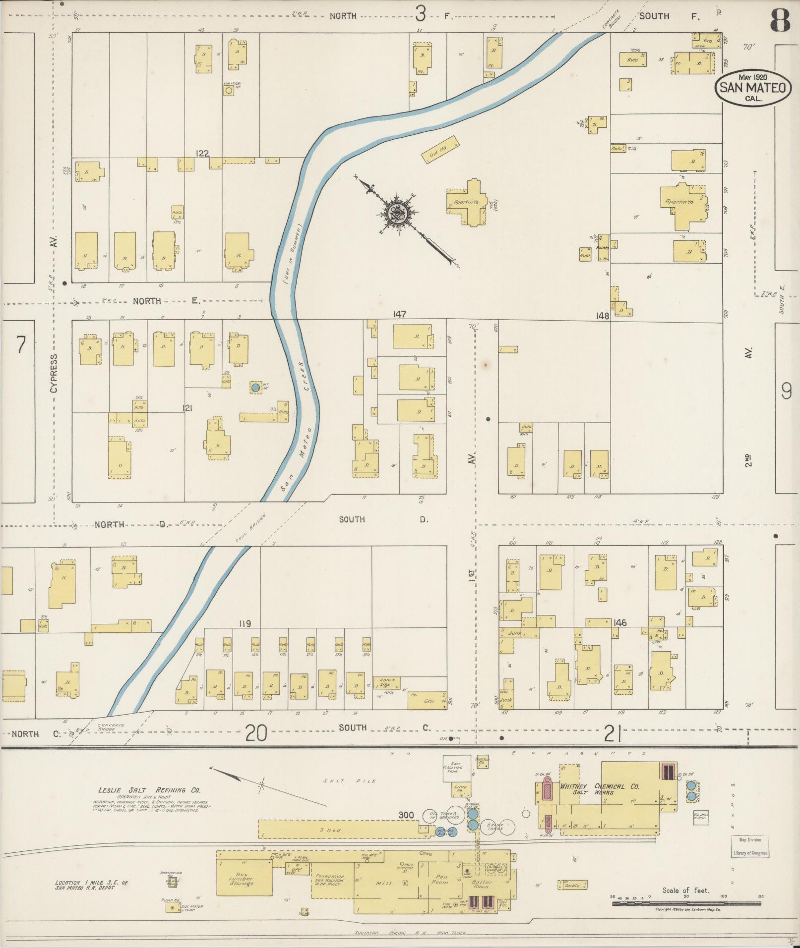 Sanborn Fire Insurance Map from San Mateo, San Mateo County, California (1920), Sheet #0008 - Complete Map Set gallery image, historic Sanborn map, vintage wall art, California California