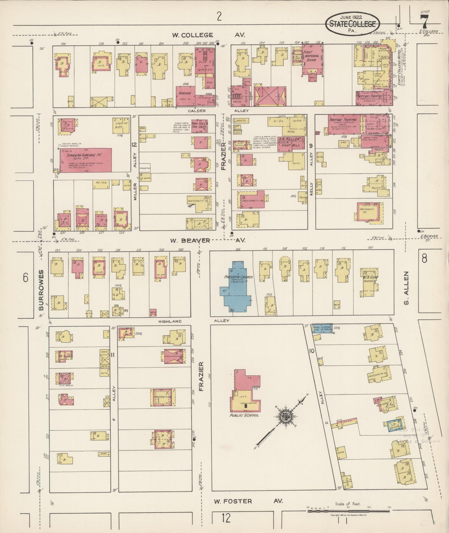 Sanborn Fire Insurance Map from State College, Centre County, Pennsylvania (1922), Sheet #0007 - Complete Map Set gallery image, historic Sanborn map, vintage wall art, Pennsylvania Pennsylvania