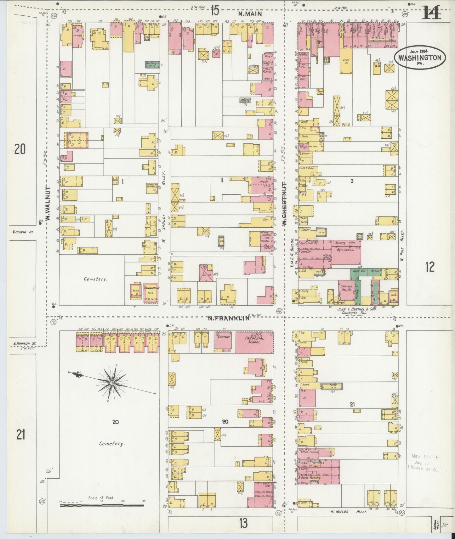 Sanborn Fire Insurance Map from Washington, Washington County, Pennsylvania (1904), Sheet #0014 - Historic Sanborn Fire Insurance Map Print, vintage old map wall art, antique decor, genealogy gift, Sanborn Fire Insurance Map from Washington Washington map