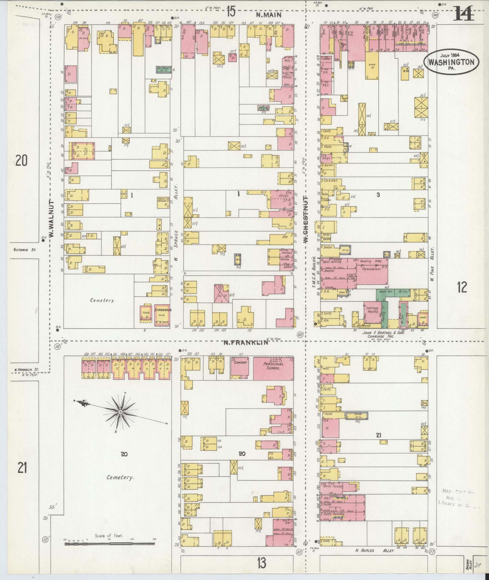 Sanborn Fire Insurance Map from Washington, Washington County, Pennsylvania (1904), Sheet #0014 - Historic Sanborn Fire Insurance Map Print, vintage old map wall art, antique decor, genealogy gift, Sanborn Fire Insurance Map from Washington Washington map