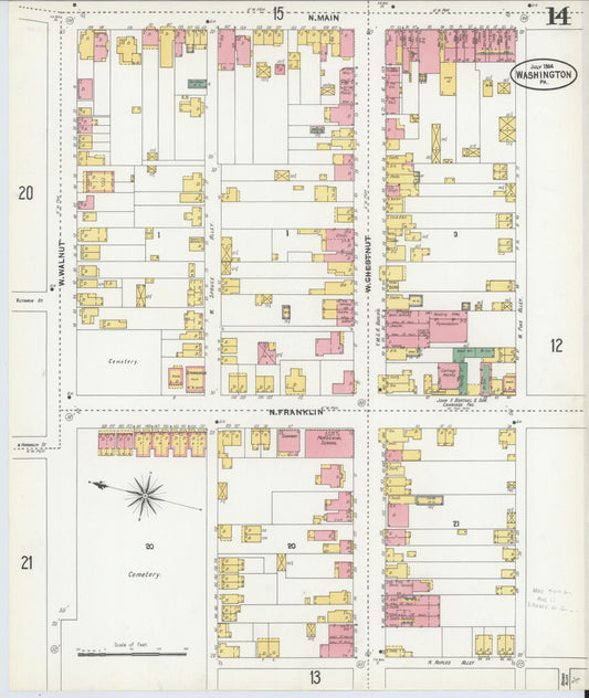 Sanborn Fire Insurance Map from Washington, Washington County, Pennsylvania (1904), Sheet #0014 - Historic Sanborn Fire Insurance Map Print, vintage old map wall art, antique decor, genealogy gift, Sanborn Fire Insurance Map from Washington Washington map