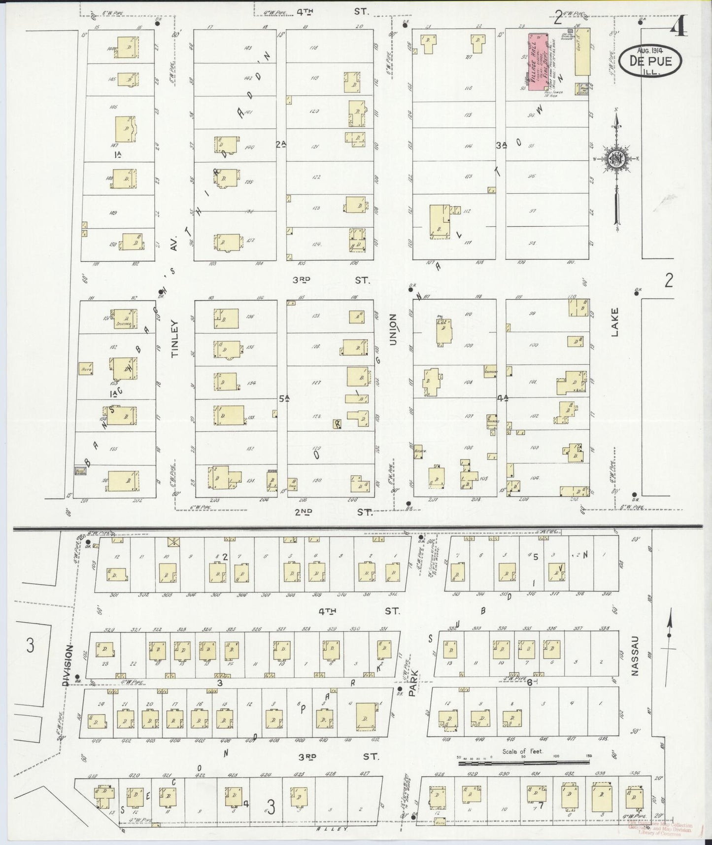 Sanborn Fire Insurance Map from De Pue, Bureau County, Illinois (1914), Sheet #0004 - Complete Map Set gallery image, historic Sanborn map, vintage wall art, Illinois Illinois