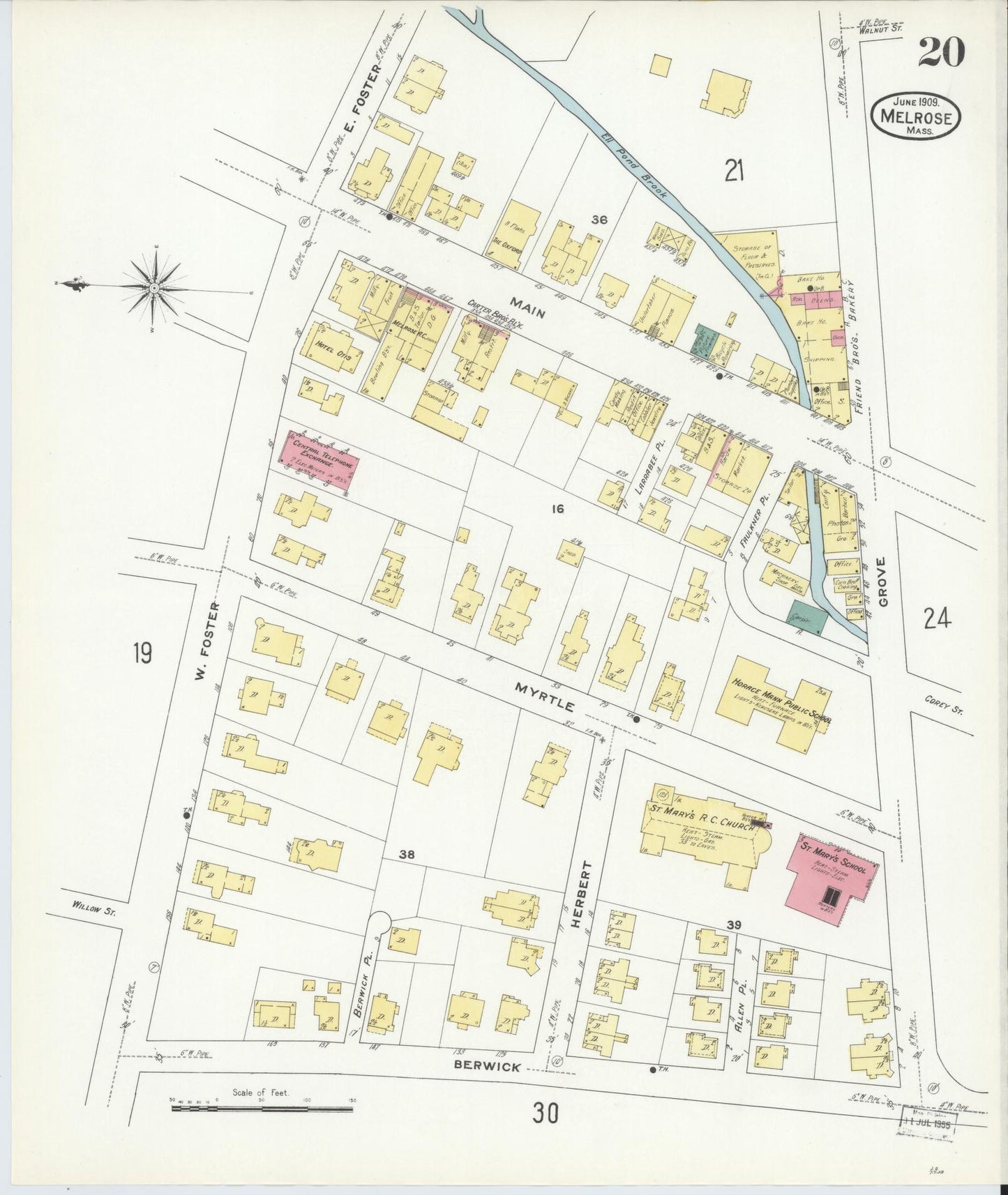Sanborn Fire Insurance Map from Melrose, Middlesex County, Massachusetts (1909), Sheet #0020 - Complete Map Set gallery image, historic Sanborn map, vintage wall art, Massachusetts Massachusetts