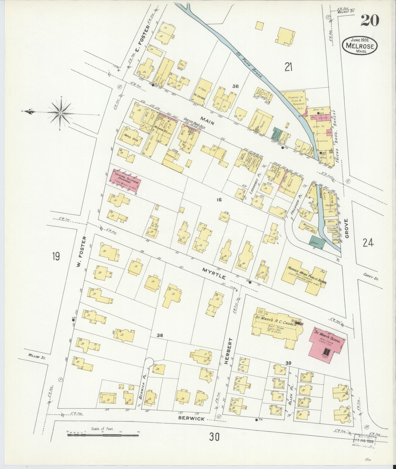 Sanborn Fire Insurance Map from Melrose, Middlesex County, Massachusetts (1909), Sheet #0020 - Complete Map Set gallery image, historic Sanborn map, vintage wall art, Massachusetts Massachusetts
